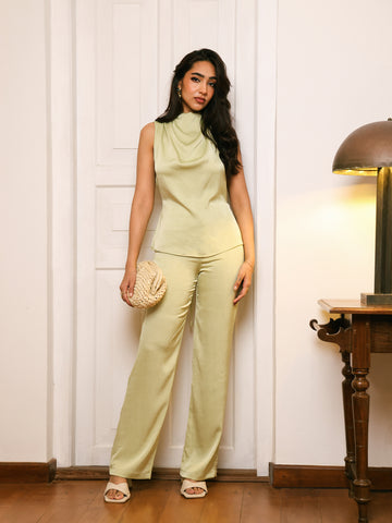 Straight Leg High Waist Satin Pant