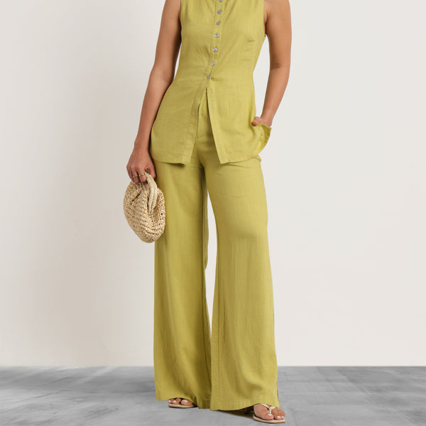 Back Elasticated Wide Leg Linen Pant