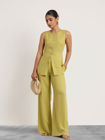 Back Elasticated Wide Leg Linen Pant