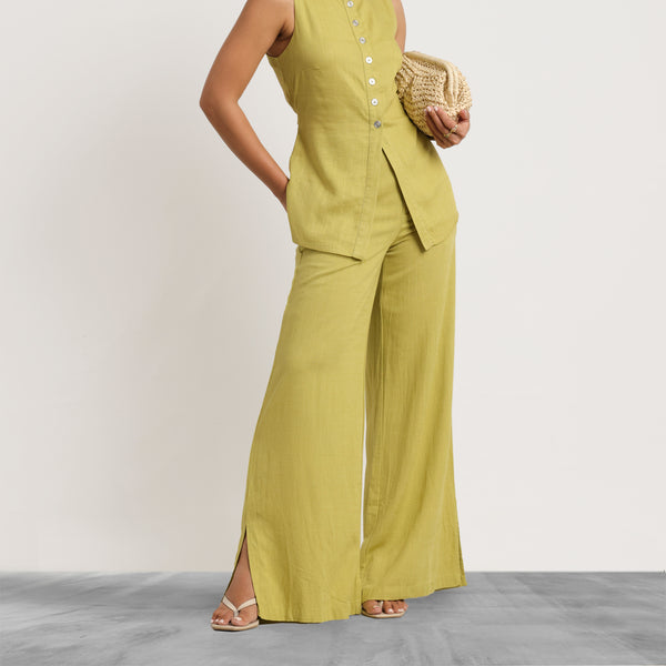 Back Elasticated Wide Leg Linen Pant