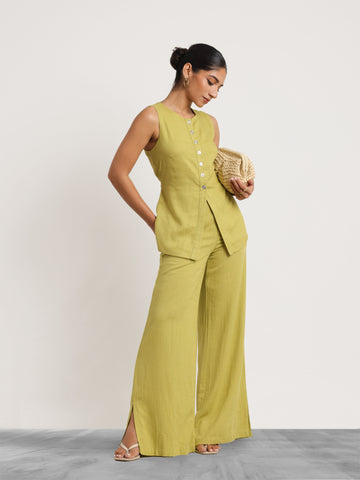 Back Elasticated Wide Leg Linen Pant