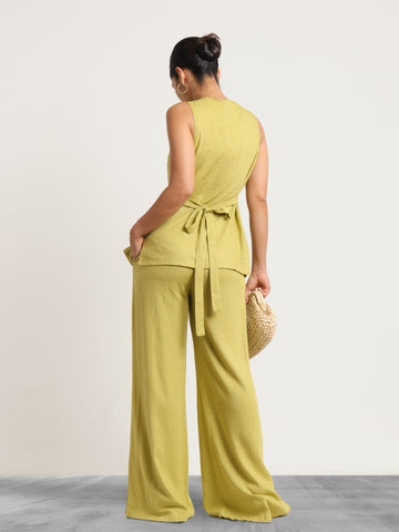 Back Elasticated Wide Leg Linen Pant