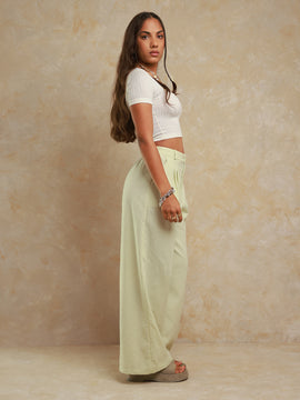 Back Elasticated Wide Leg Linen Pant