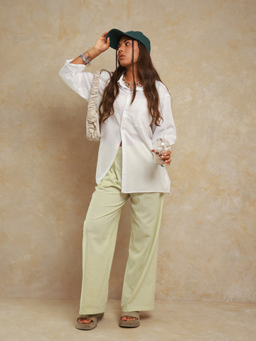 Back Elasticated Wide Leg Linen Pant