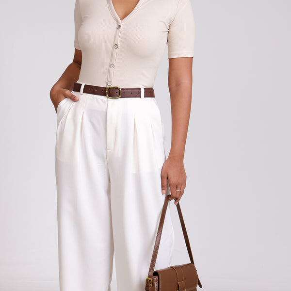 Front Pleated Low Waist Wide Leg Pant