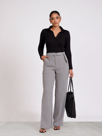 Belt Detailed Straight Leg Pant