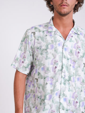 Abstract printed camp collar short sleeve shirt