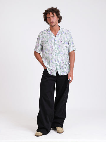 Abstract printed camp collar short sleeve shirt