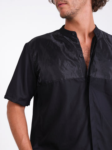 Sheer patch detailed short sleeve shirt