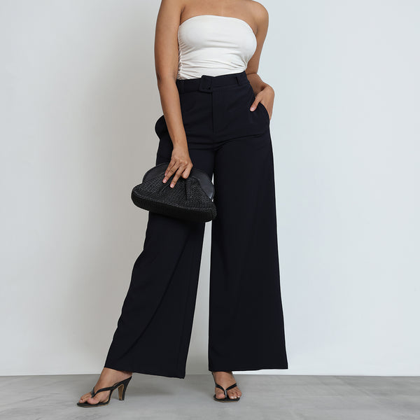 Buckle Detailed Wide Leg Pant