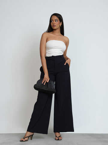 Buckle Detailed Wide Leg Pant