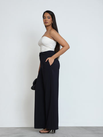 Buckle Detailed Wide Leg Pant