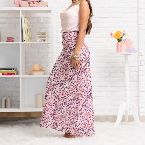 Tie Up Detailed Printed Bias Maxi Skirt