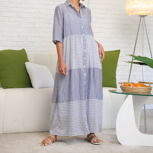 Button Down Tiered Maxi Dress