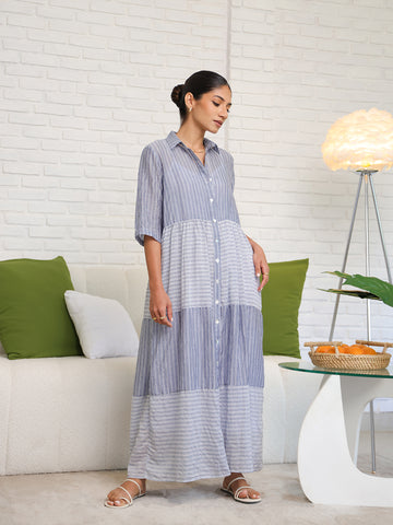 Button Down Tiered Maxi Dress