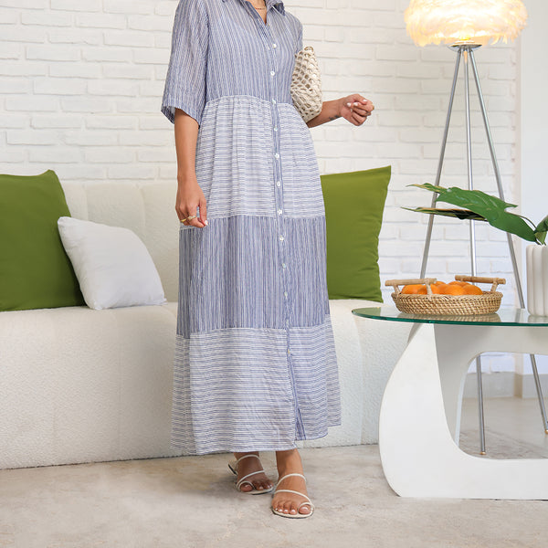 Button Down Tiered Maxi Dress