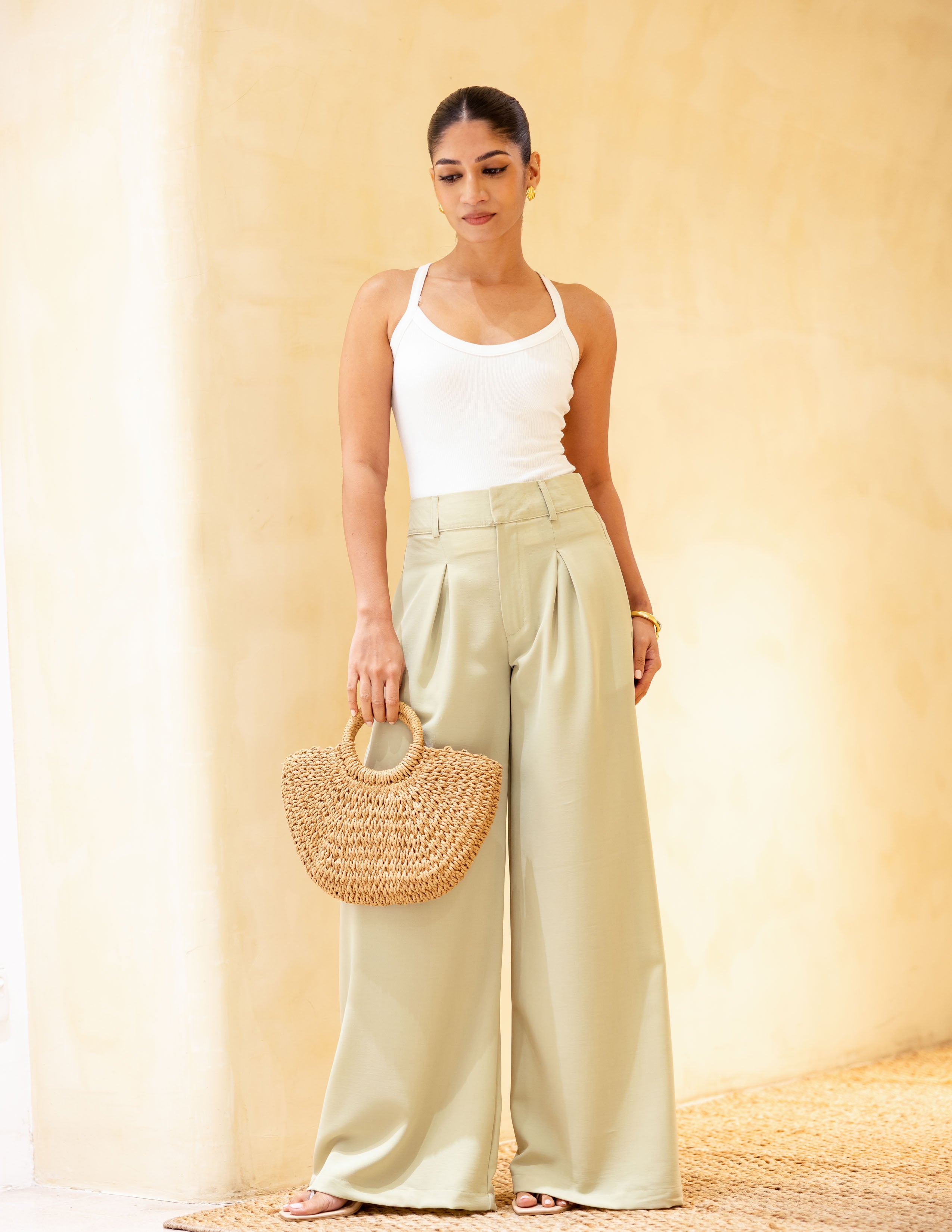 Pleat Detail Wide Leg Pant