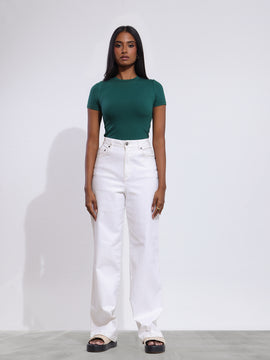 Sage High Neck Fitted Crop Top