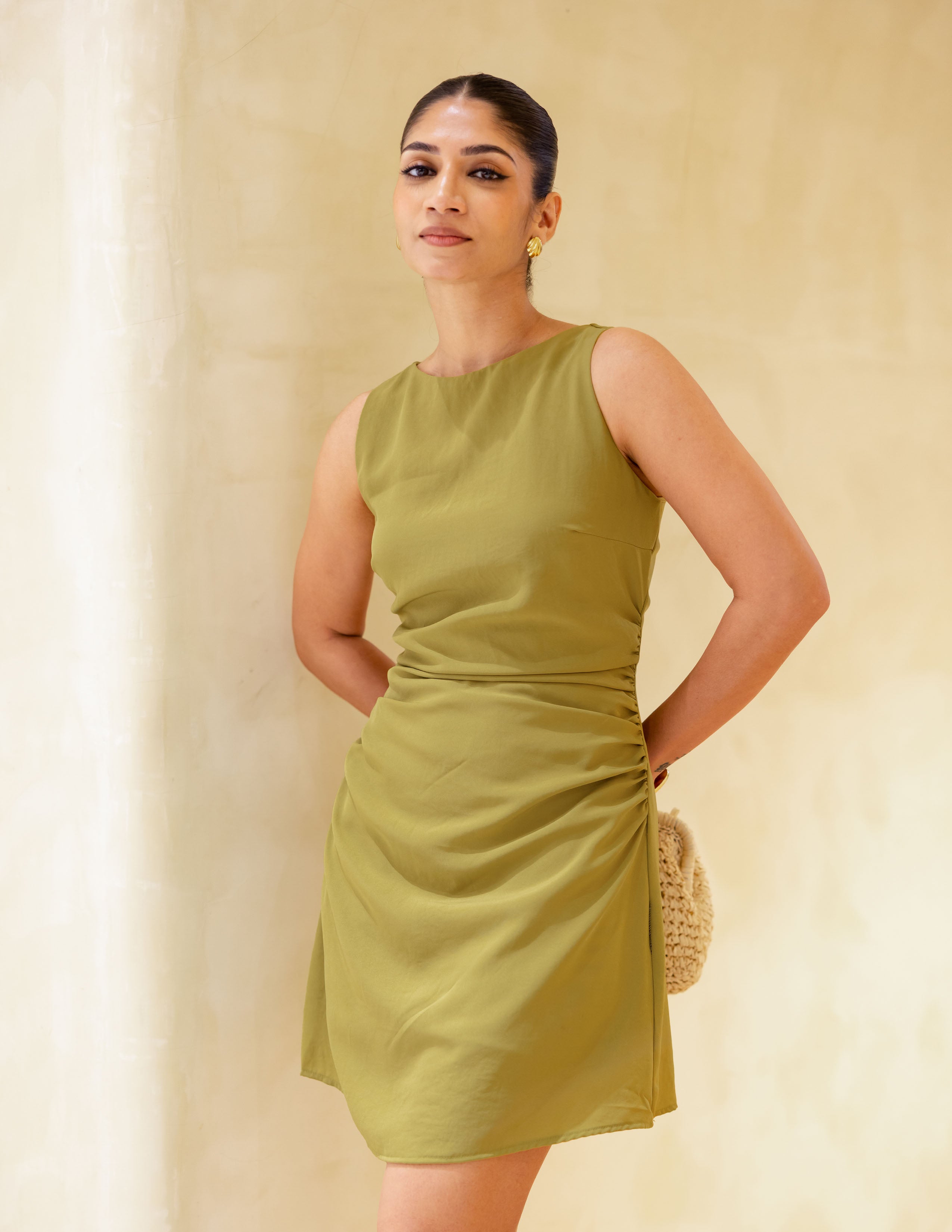 Side Gather Detail Mini Dress