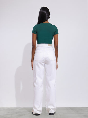 Sage High Neck Fitted Crop Top