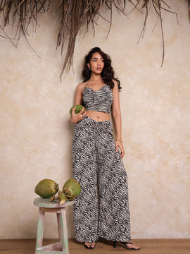 Front Ruched Printed High Waist Wide Leg Pant