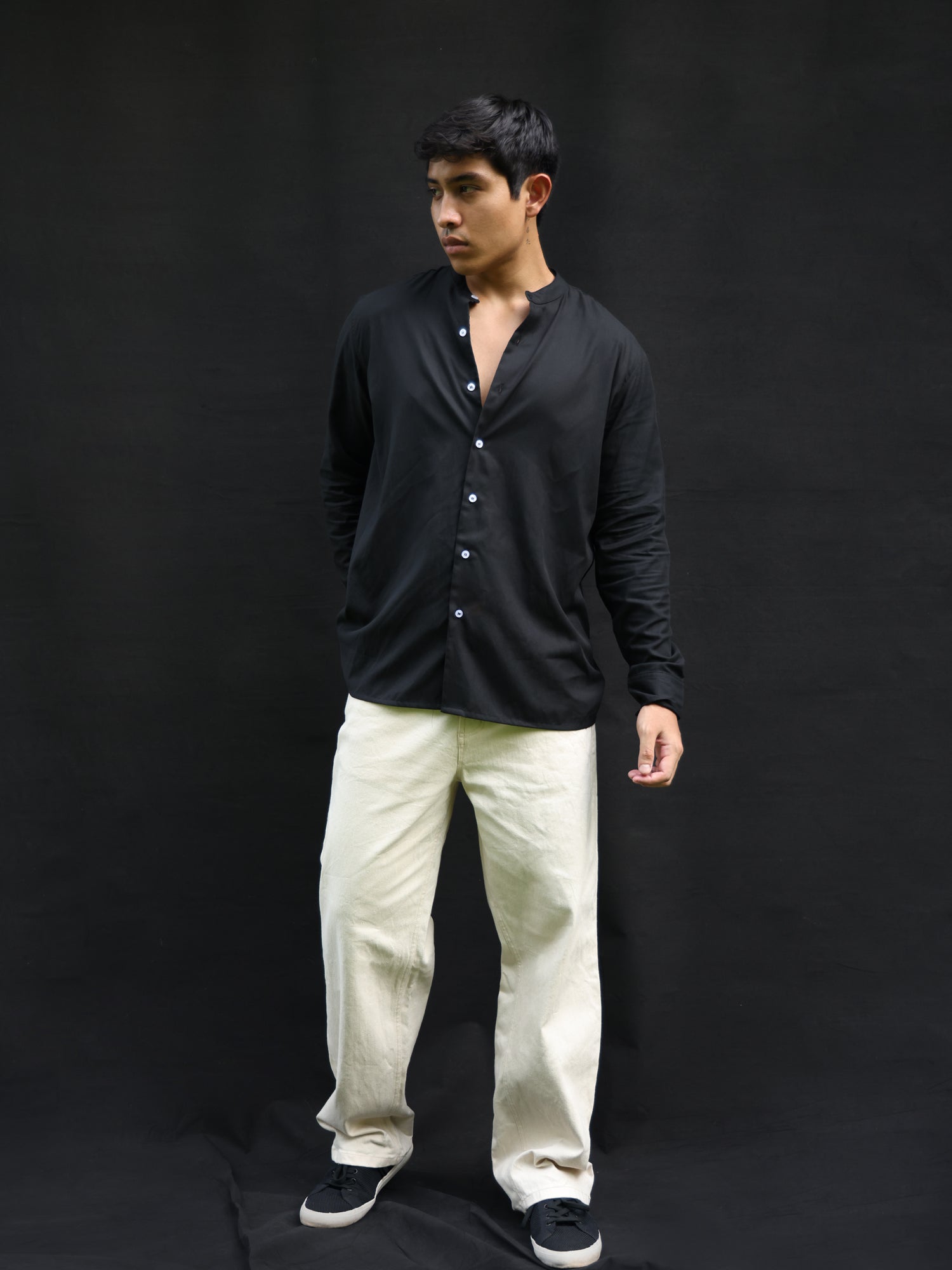 Oversized Long Sleeve chinese collar shirt