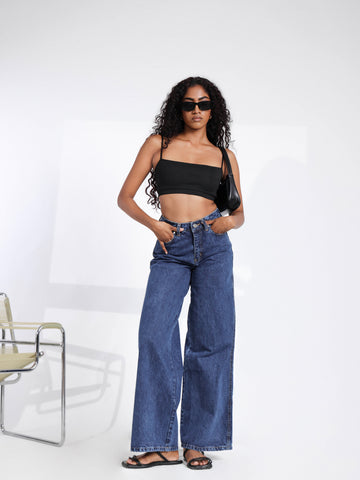 Dark Washed Wide Leg Jeans