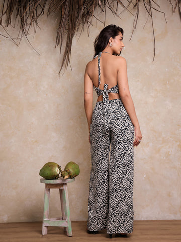 Front Ruched Printed High Waist Wide Leg Pant