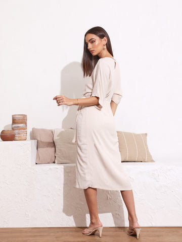 Mock Wrap Midi Dress