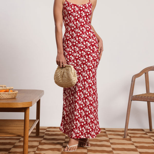 Round Neck Bias Maxi Dress