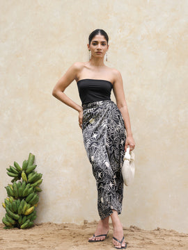 Printed Satin Wrap Skirt