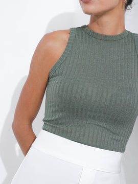 High Neck Ribbed Top
