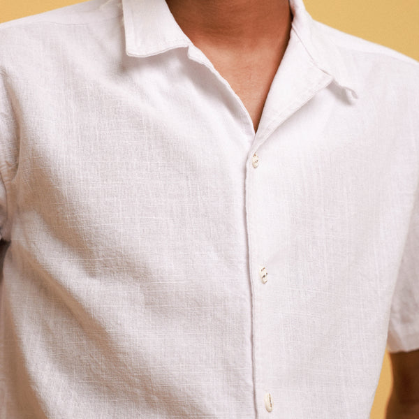Camp collar detailed cotton shirt