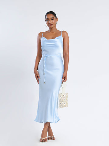 Cowl Neck Satin Midi Dress