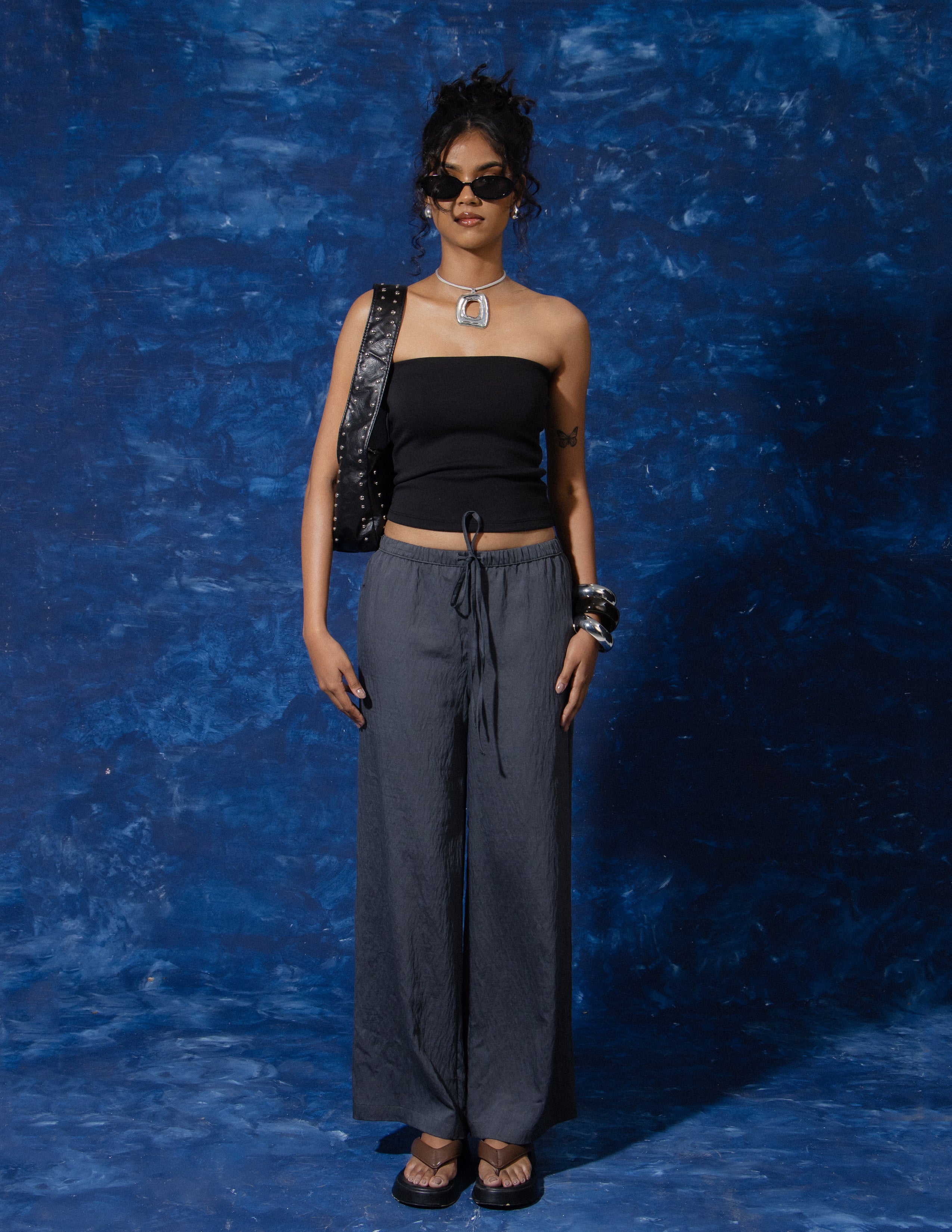 Tie up Detailed Elasticated  Wide Leg Pant