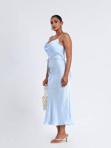 Cowl Neck Satin Midi Dress