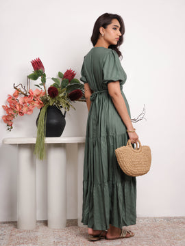 Tie Up Detailed Teired Maxi Dress