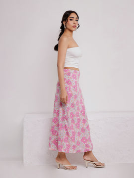 Printed Bias Maxi Skirt