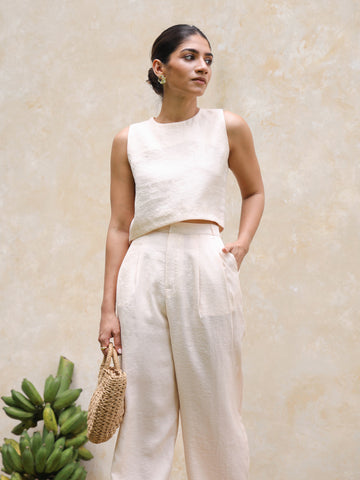 Front Pleated Wide Leg Pant