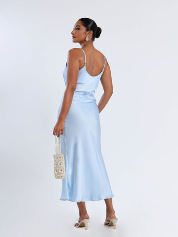 Cowl Neck Satin Midi Dress