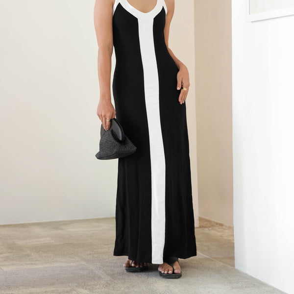 Contrast Pannel Detailed Soft Linen Maxi Dress