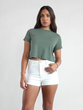 Folded Sleeved Crop T Shirt