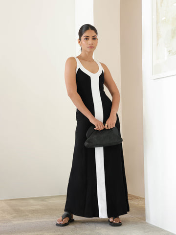 Contrast Pannel Detailed Soft Linen Maxi Dress