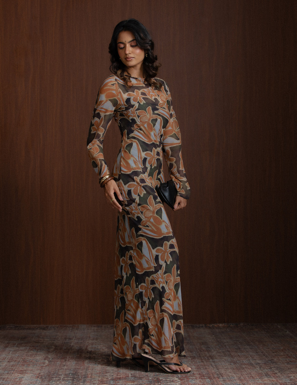 Long Sleeved printed Maxi Dress