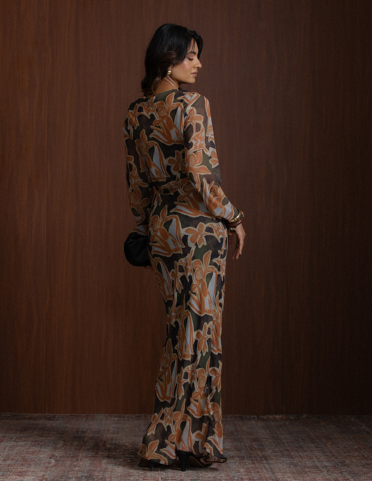 Long Sleeved printed Maxi Dress