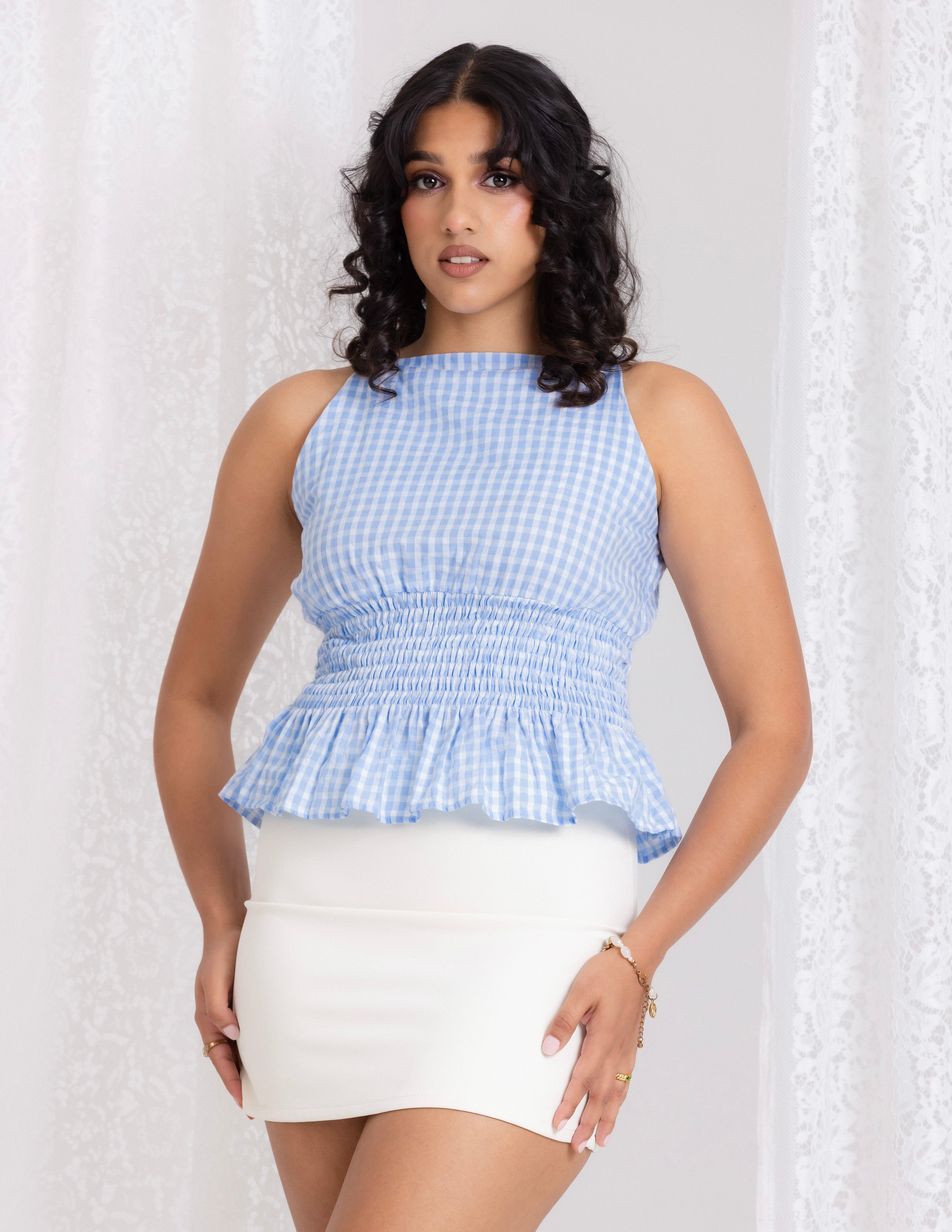 High Neck Smocking Top