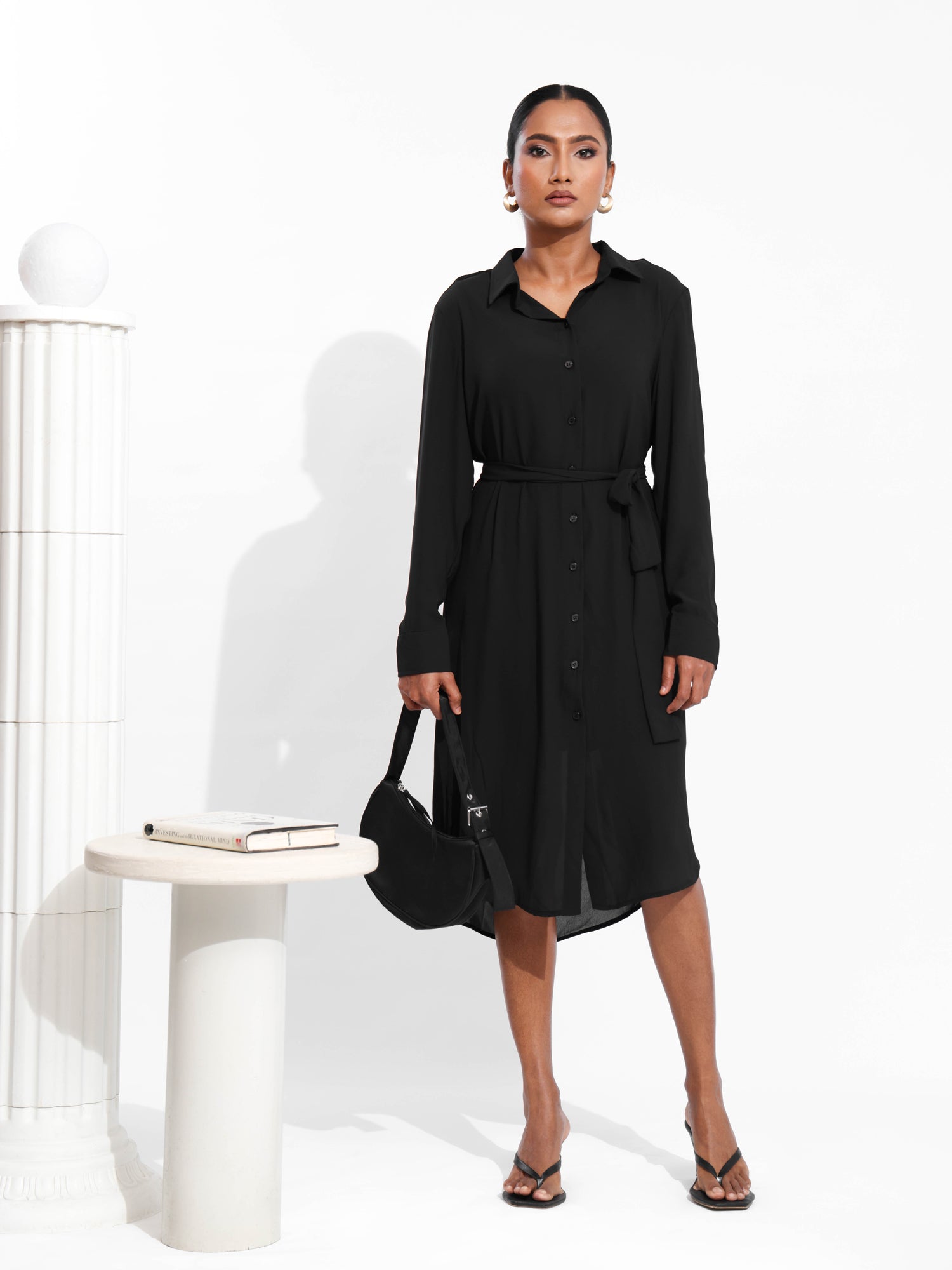 Button Down Long Sleeved Midi Dress
