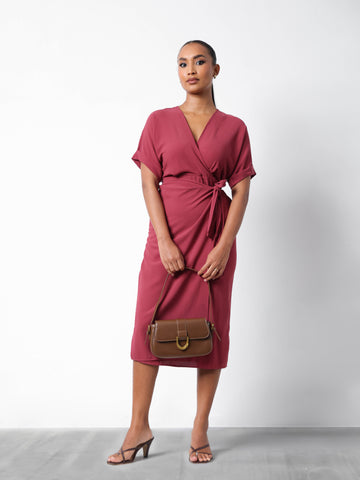 Mock Wrap Midi Dress