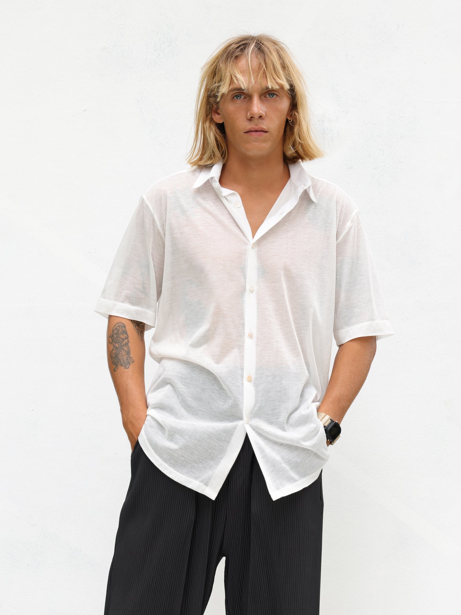Oversized S/S regular collar shirt