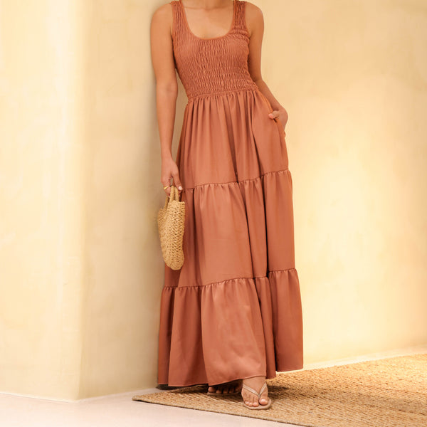 Smocking Detailed Tiered Maxi Dress